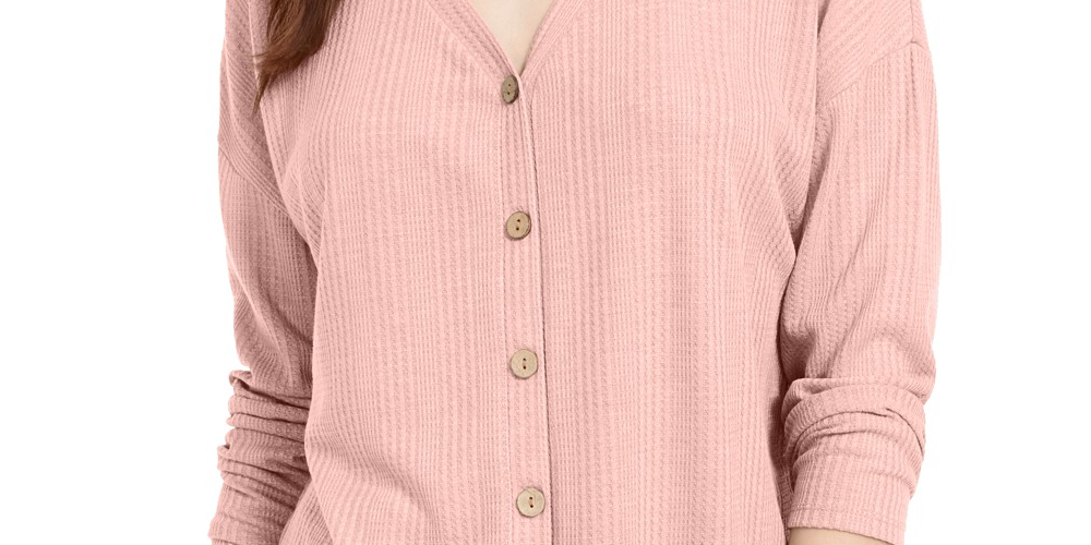 Hippie Rose Juniors' Tie-Front Button-Up Top Pink Size Large