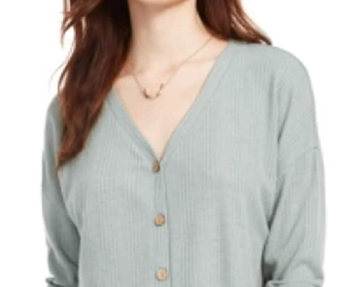 Pink Rose Hippie Rose Juniors' Tie-Front Button-Up Top Green Size Small
