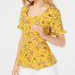 Monteau Women's Petite Ruffle-Trim Peplum Top Yellow Size Small