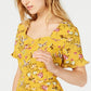 Monteau Women's Petite Ruffle-Trim Peplum Top Mustard  Size Petite Large
