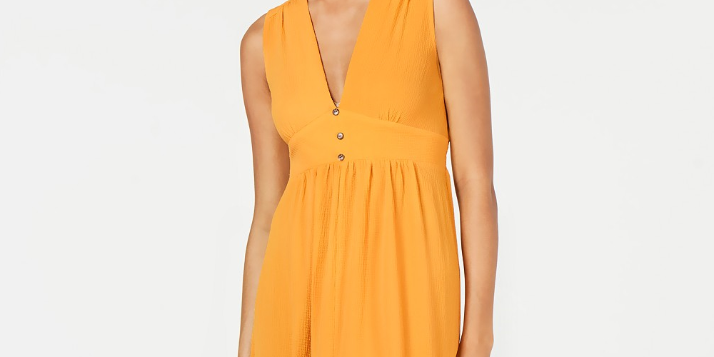 Monteau Women's Petite Split-Hem A-Line Maxi Dress Yellow Size Petite X-Large