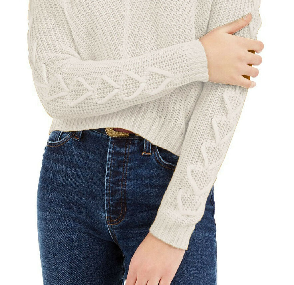 Almost Famous Juniors' Lace-Up Sweater white Size Large