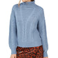 Crave Fame Women's  Juniors' Turtleneck Cable Knit Sweater Blue Size Large