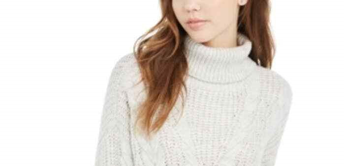Crave Fame Juniors' Women's Turtleneck Cable Knit Sweater Silver Size X-Small