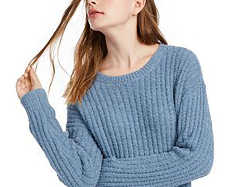 Crave Fame Juniors' Ribbed Cropped Sweater Blue Size Medium