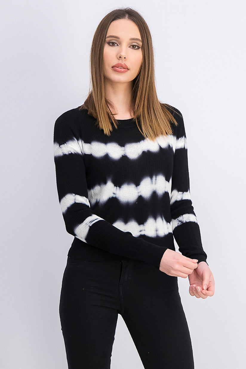 Crave Fame Juniors' Tie-Dyed Crew-Neck Sweater Black Size X-Small