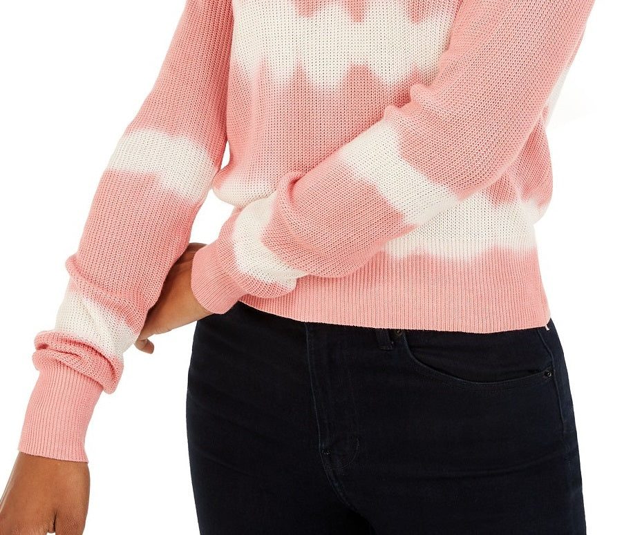 Crave Fame Juniors' Tie-Dyed Crew-Neck Sweater Pink Size Extra Large