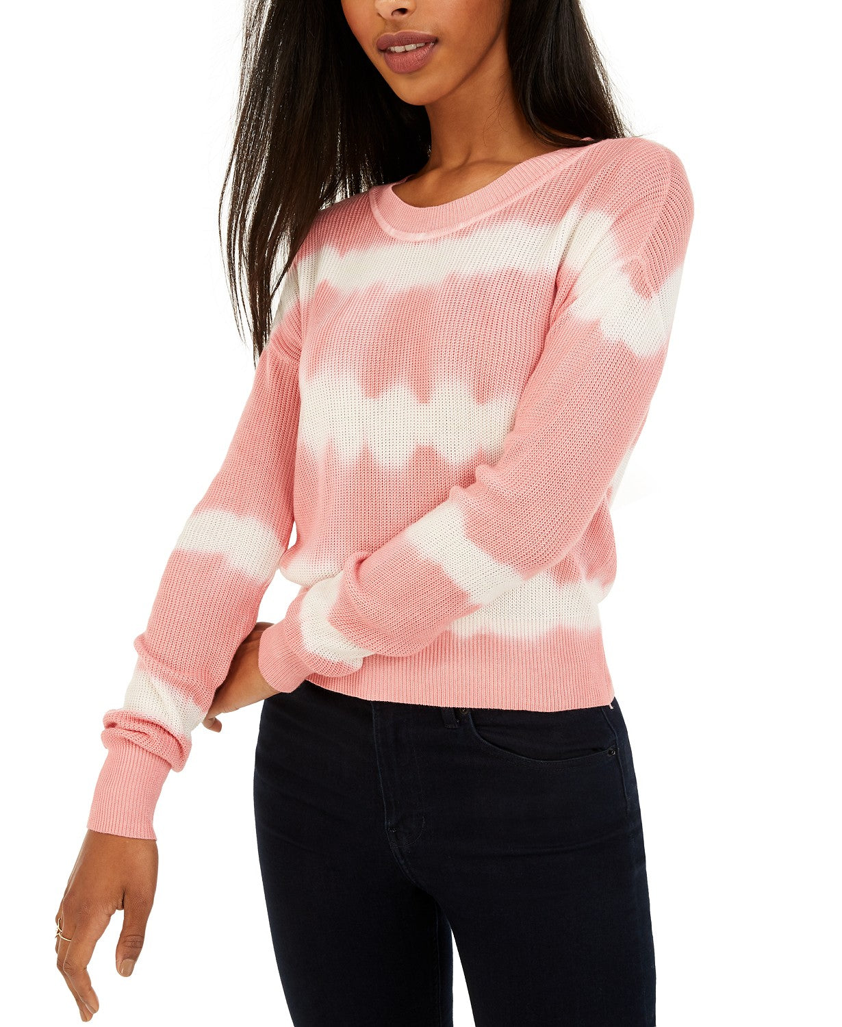 Crave Fame Juniors' Women's Tie-Dyed Crew-Neck Sweater Pink Size X-Small