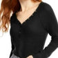 Ultra Flirt Juniors' Cozy Waffle-Knit Henley Top Black Size Small