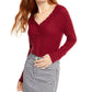 Ultra Flirt Juniors' Cozy Waffle-Knit Henley Top Red Size Medium