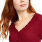 Ultra Flirt Juniors' Cozy Waffle-Knit Henley Top Red Size Medium