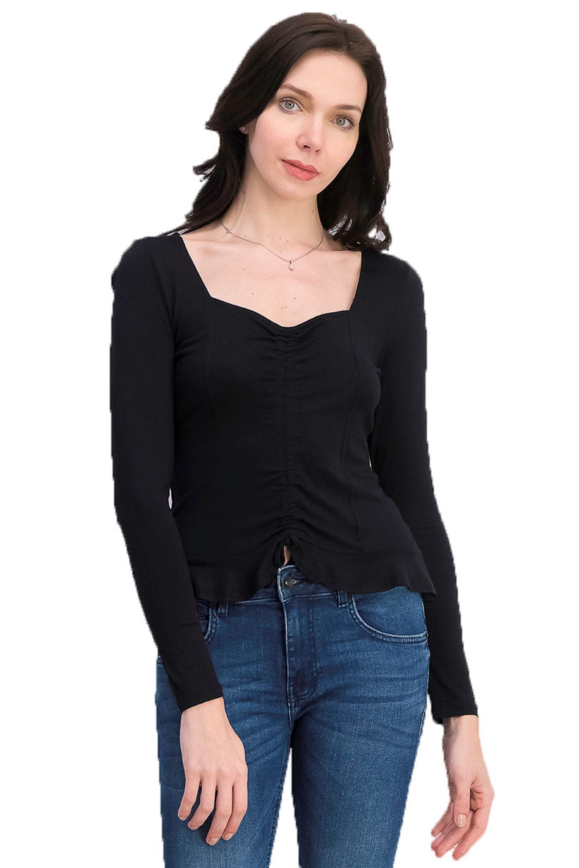 Ultra Flirt Juniors' Cinched-Front Cropped Top Black Size Medium