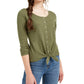 Ultra Flirt Women's Juniors' Tie-Hem Thermal Top Green Size Small