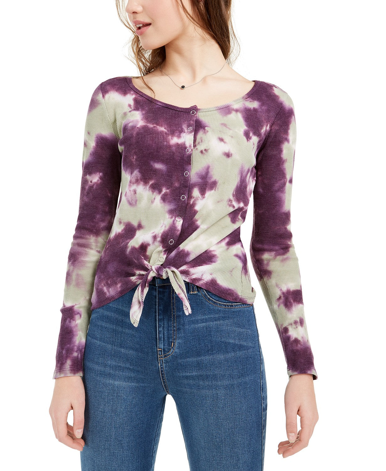 Ultra Flirt Juniors' Tie-Dye Thermal Top Purple Size Medium