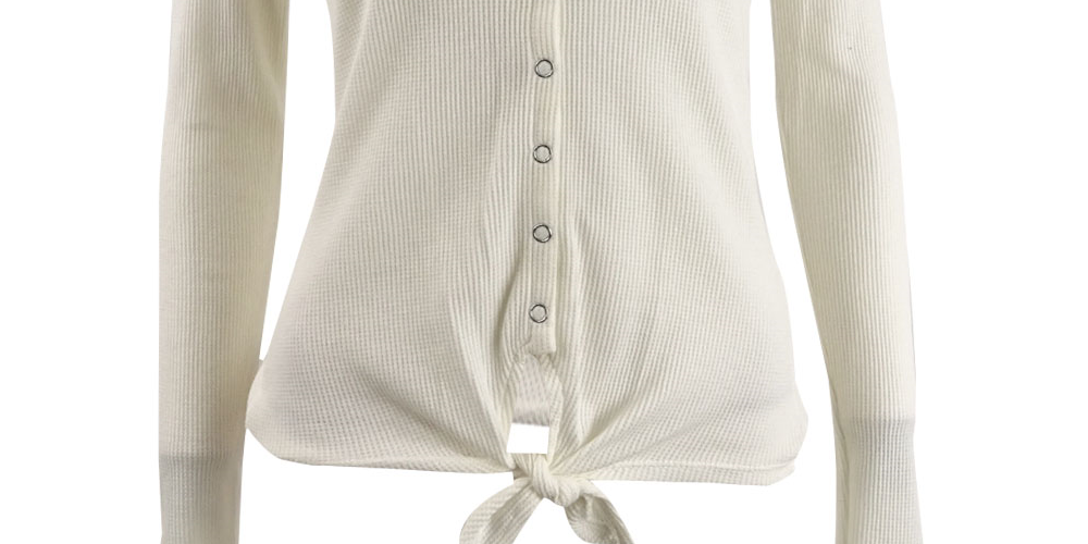 Ultra Flirt Juniors' Tie-Hem Thermal Top Ivory Size Extra Large
