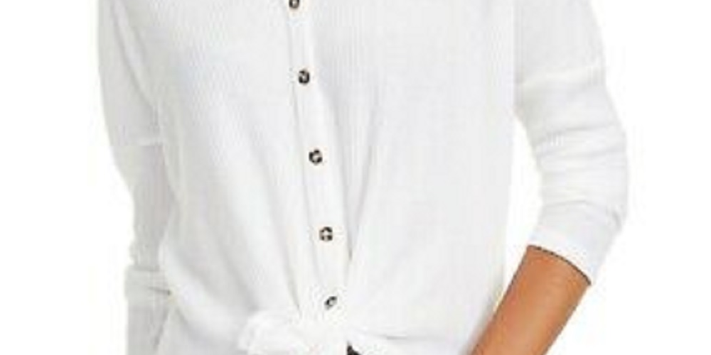 Ultra Flirt Juniors' Tie-Hem Thermal Top White Size Extra Small