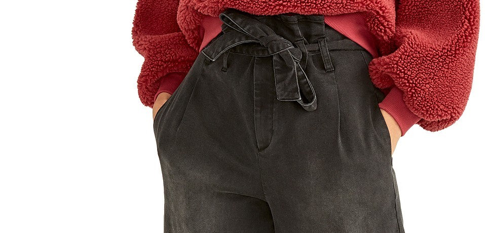 Rachel Roy Women's Cropped Paperbag Pants Black Size 14
