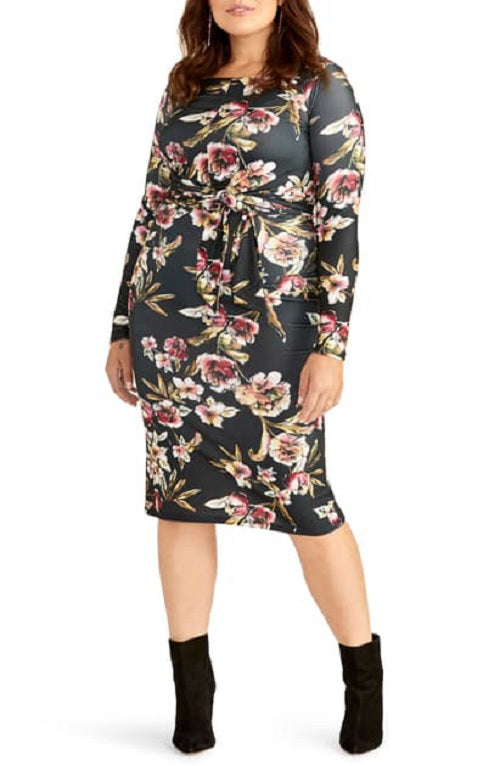 Rachel Roy Women's Plus Tie Waist Long Sleeve Dress Black Size 2X