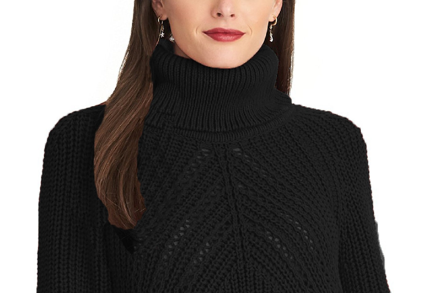 Rachel Roy Women's Edie Open-Knit Turtleneck Sweater Black Size Extra Large
