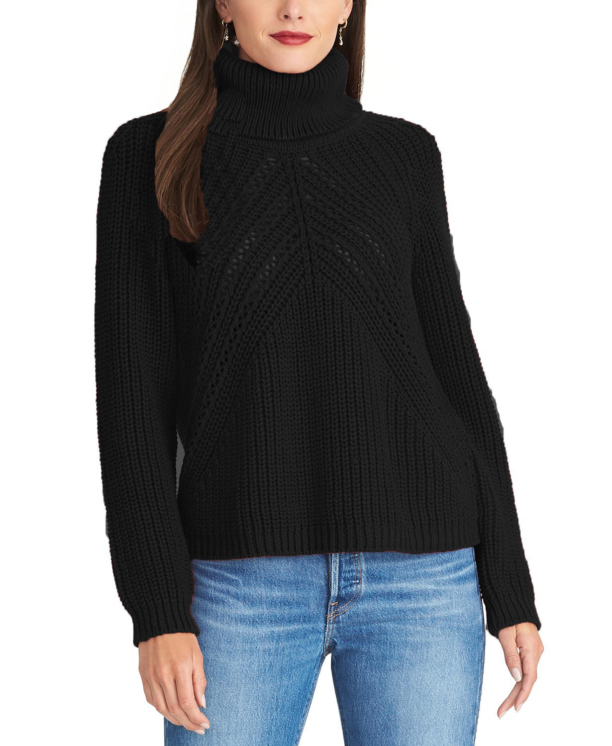 Rachel Roy Women's Edie Open-Knit Turtleneck Sweater Black Size Extra Large
