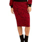 Rachel Roy Women's Animal Print Midi Skirt Dark Red Size Large