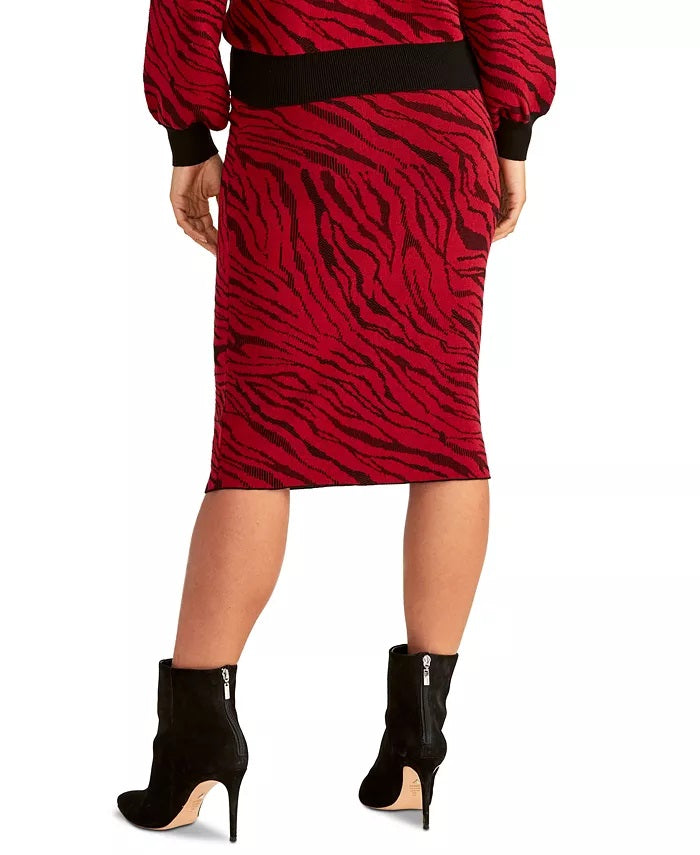 Rachel Roy Women's Animal Print Midi Skirt Dark Red Size Large