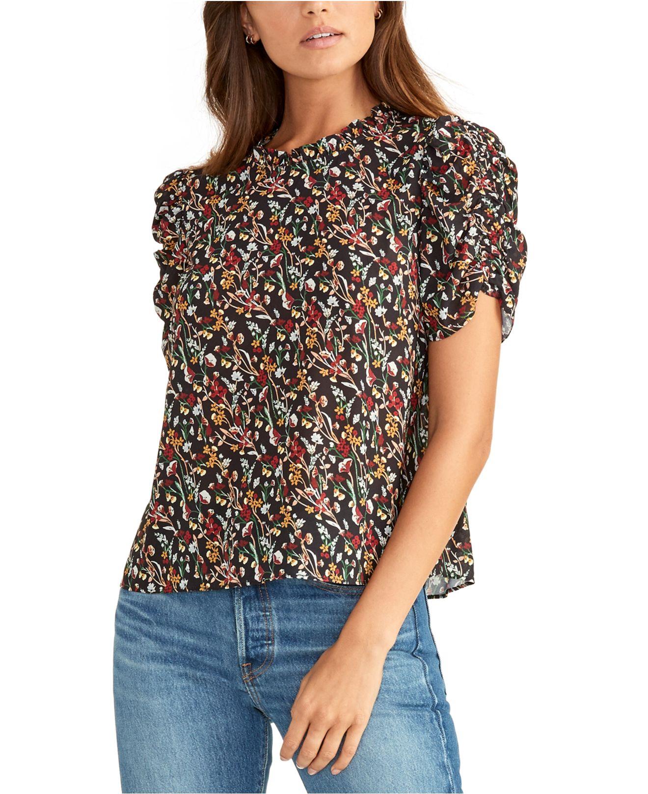 Rachel Roy Women's Hanna Ruched-Sleeve Top Black Size X-Small