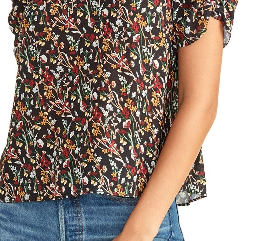 Rachel Roy Women's Hanna Ruched-Sleeve Top Black Size X-Small
