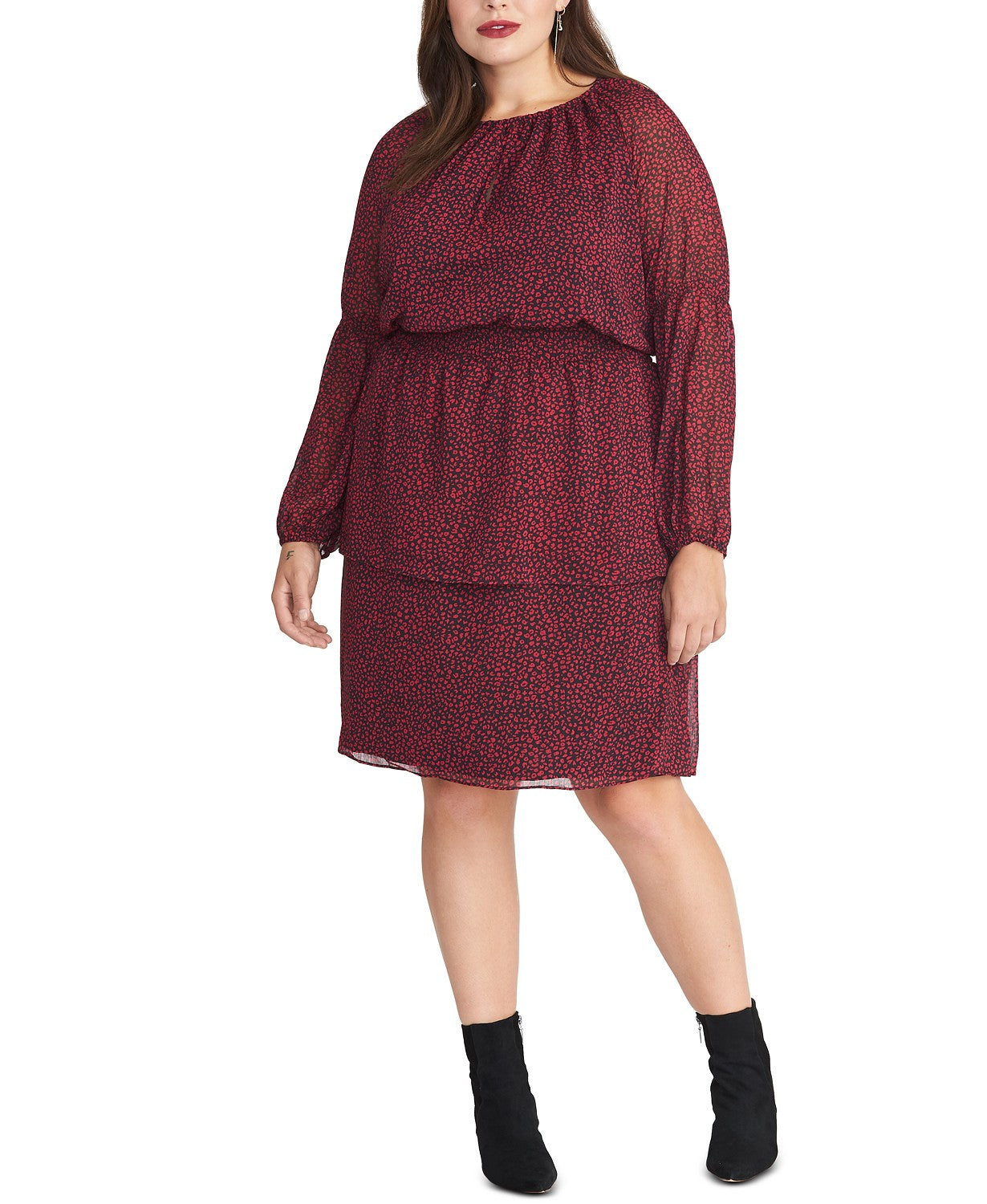 Rachel Rachel Roy Women's Plus Size  Lola Long Sleeve Ditsy Floral Blouson Dress Black Size 1X
