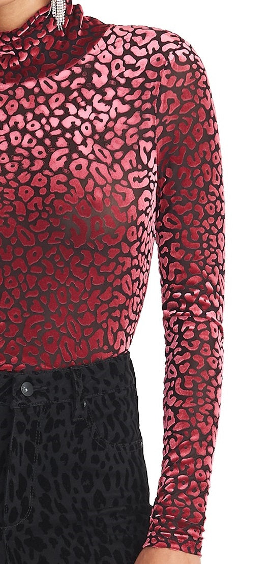 Rachel Rachel Roy Women's Val Flocked Turtleneck Top Pink Size Large
