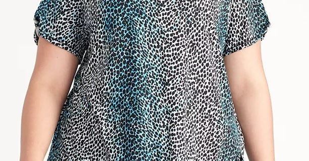 Rachel Roy Women's Plus Size Animal-Print Side-Slit Top Bright Blue Size 0X