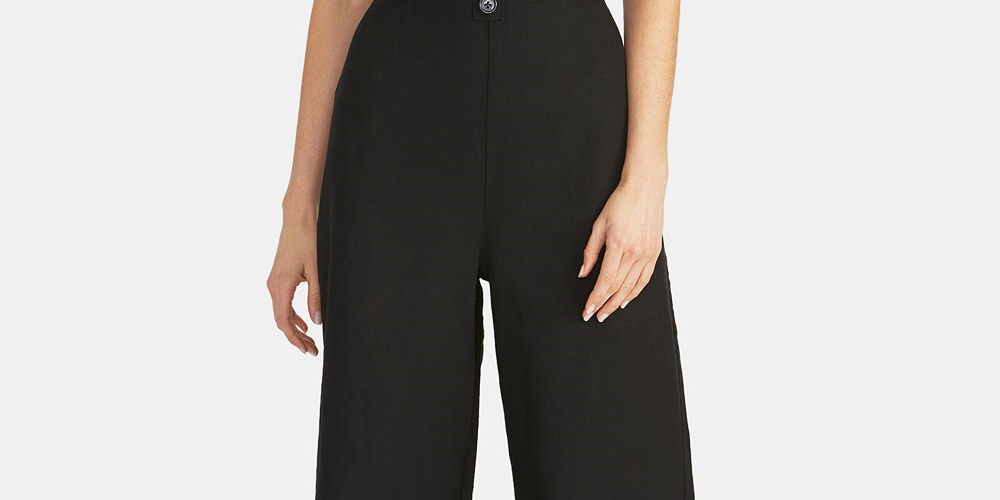 Rachel Roy Women's Cotton Cropped Tie-Back Jumpsuit Black Size 12
