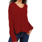 Ultra Flirt Juniors' V-Neck Cable-Knit Sweater Dark Red Size Large