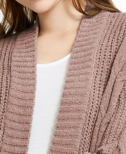 Ultra Flirt Juniors' Mixed-Knit Chenille Cardigan Pink Size Small