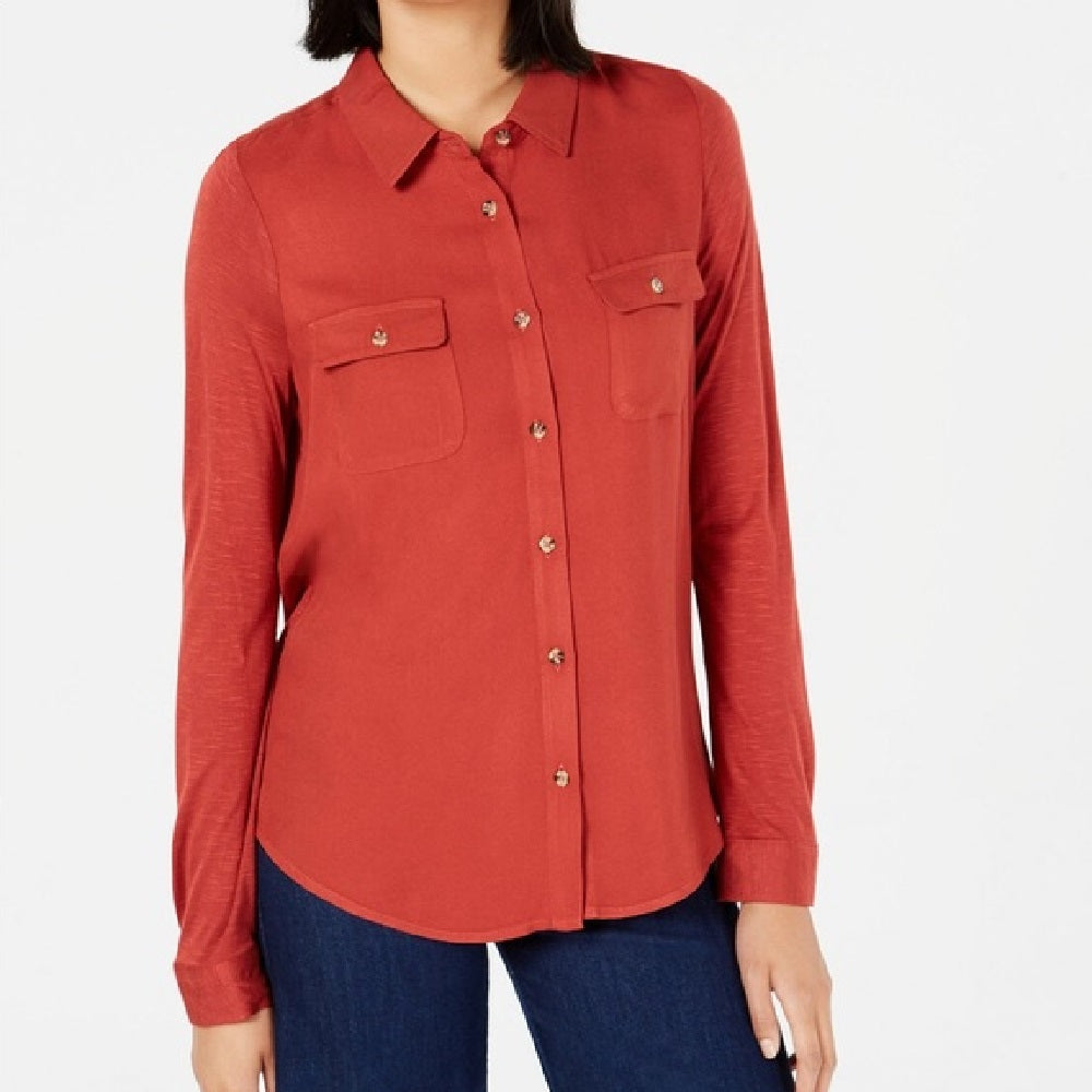 Ultra Flirt Juniors' Mixed-Media Utility Shirt Black Size Extra Large