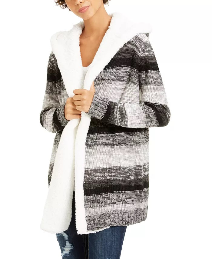 Crave Fame Junior's Sherpa Trim Cardigan Grey Size Small