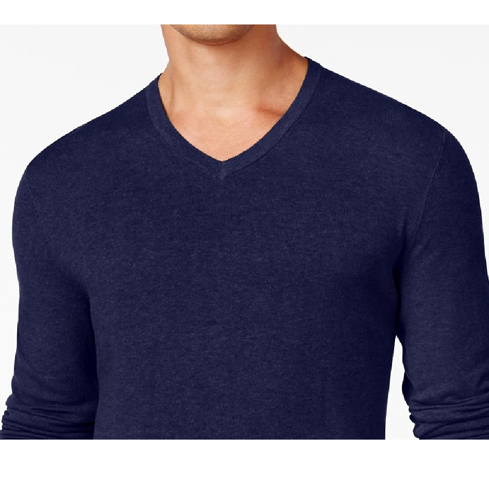 Alfani Men's V-Neck Heathered Long-Sleeve Sweater Navy Size Small