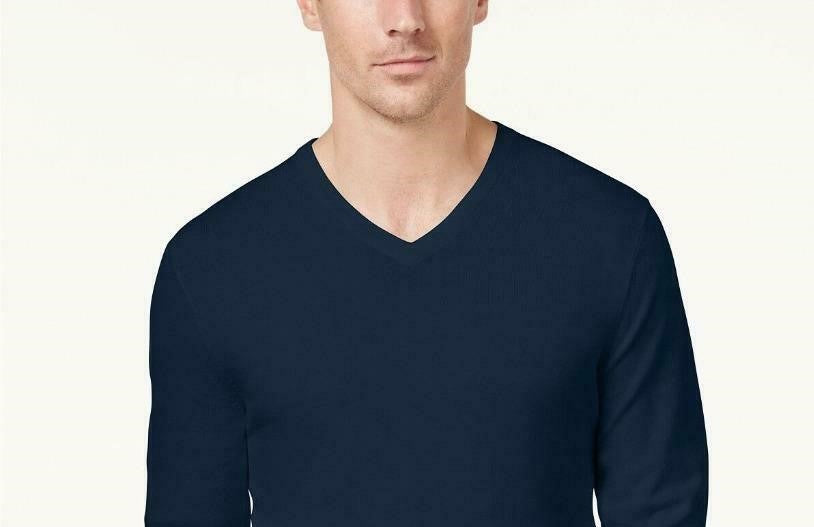 Alfani Mens V-Neck Regular-Fit Ribbed Sweater Navy Size XX-Large
