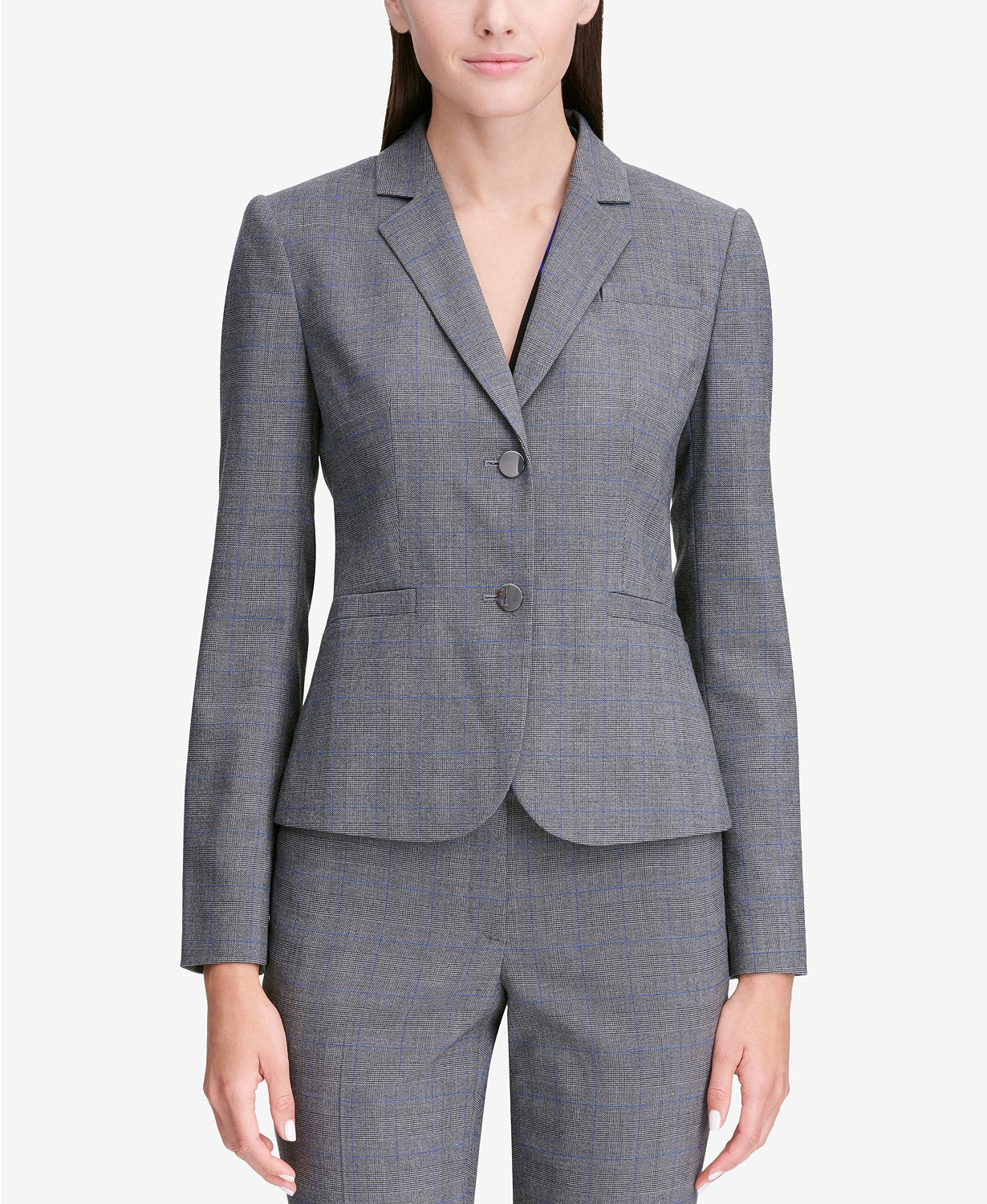 Calvin Klein Women's Glen Plaid Two-Button Jacket Gray Size 2