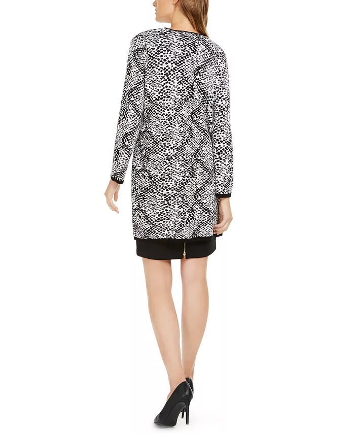 Calvin Klein Women's Printed Open-Front Cardigan White Size Medium