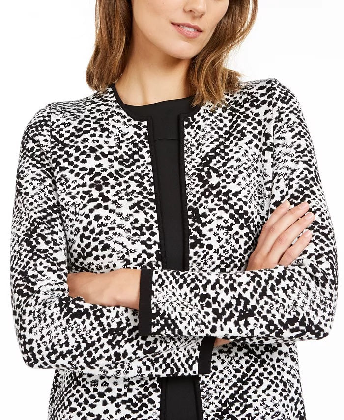 Calvin Klein Women's Printed Open-Front Cardigan White Size Medium