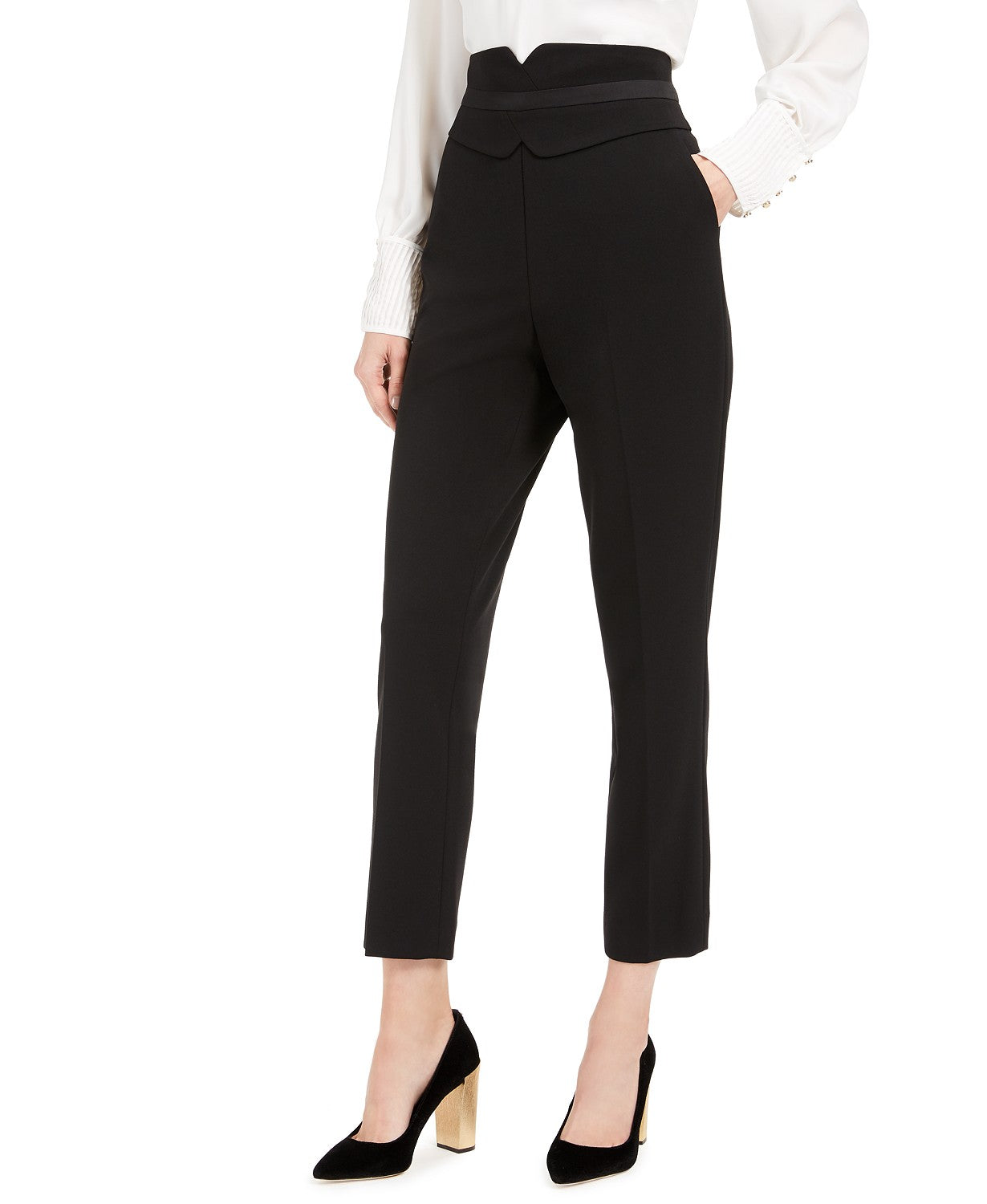 Calvin Klein Women's High-Waist Tuxedo Pants Black Size 4