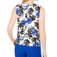 Calvin Klein Women's Petite Floral Printed Gathered-Neck Top White Size Small