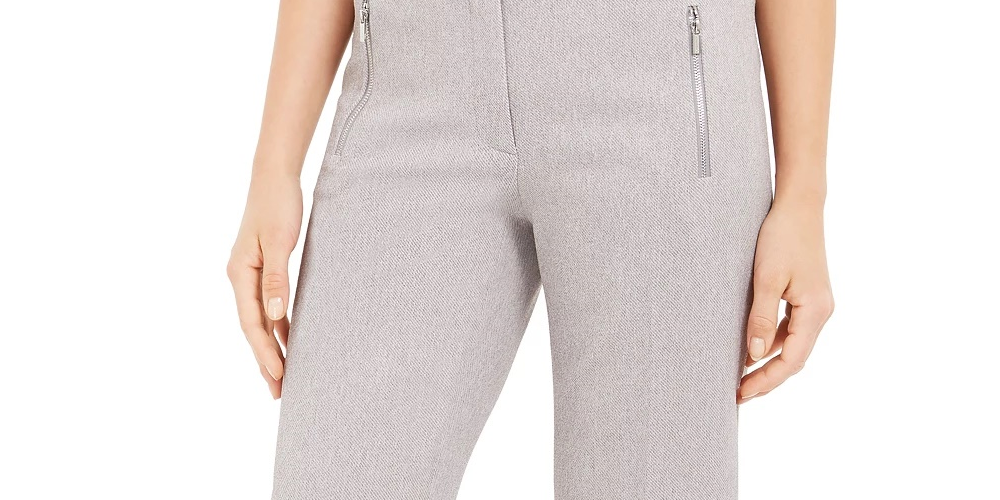 Calvin Klein Women's Zipper-Pocket Cropped Twill Pants Gray Size 0