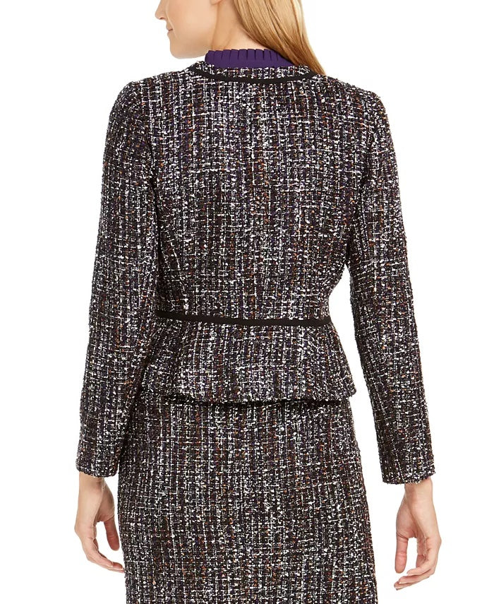 Calvin Klein Women's Tweed Zip-Front Collarless Jacket Black Size 14
