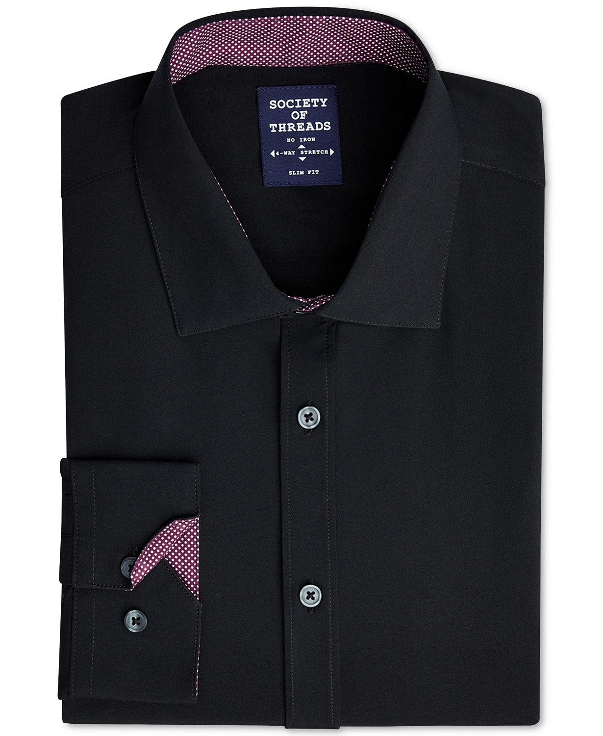 Society of Threads Men's Slim-Fit Performance Stretch Solid Dress Shirt Black Size Large