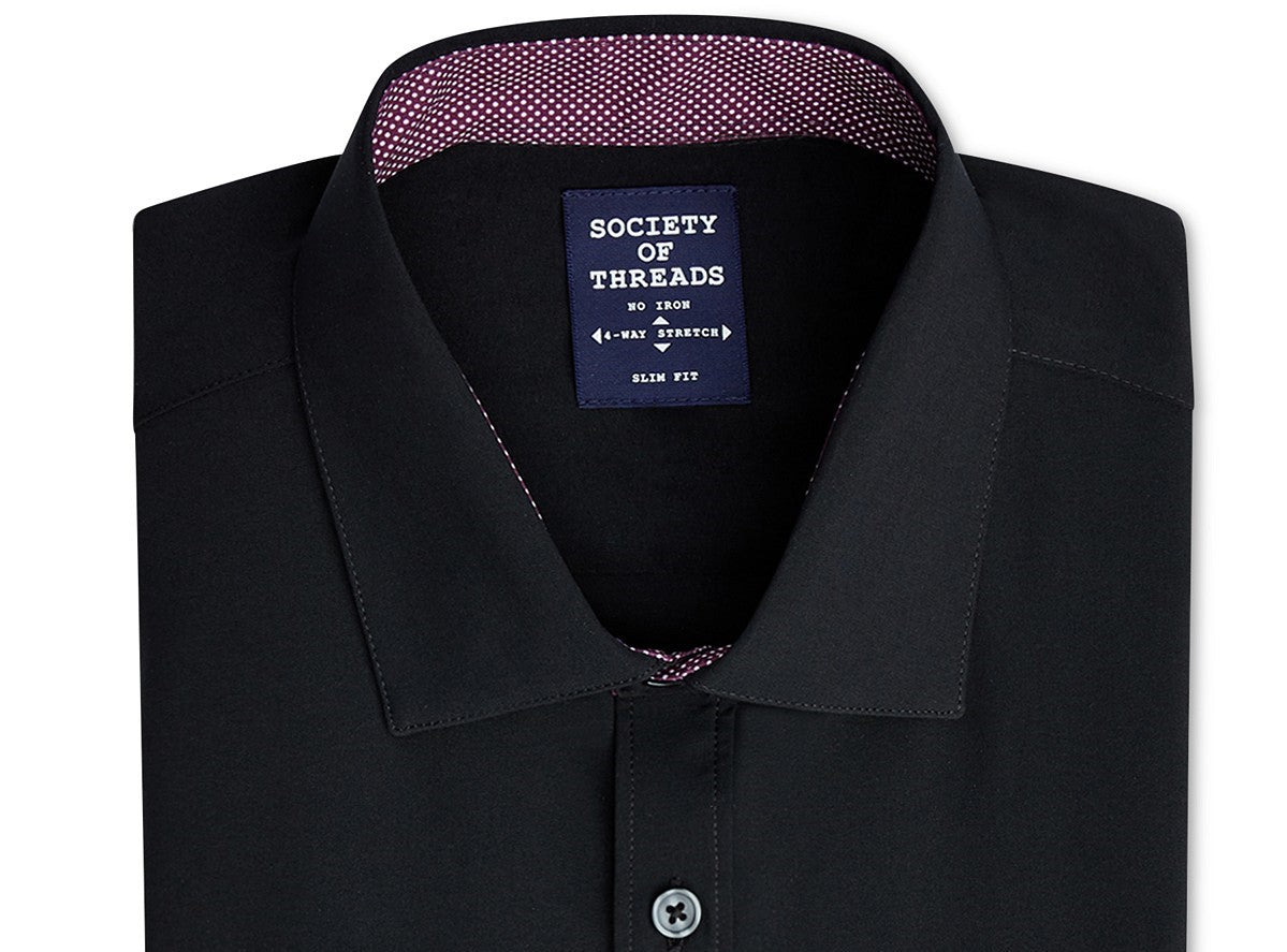 Society of Threads Men's Slim-Fit Performance Stretch Solid Dress Shirt Black Size Large