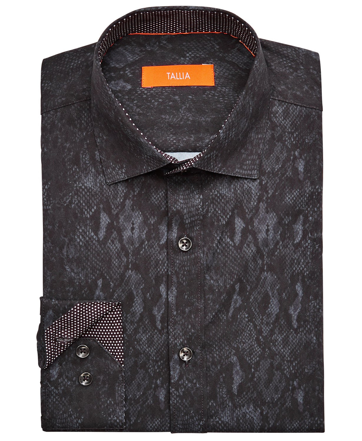 Tallia Men's Slim-Fit Performance Stretch Snakeskin-Print Dress Shirt Black Size 16-32-33