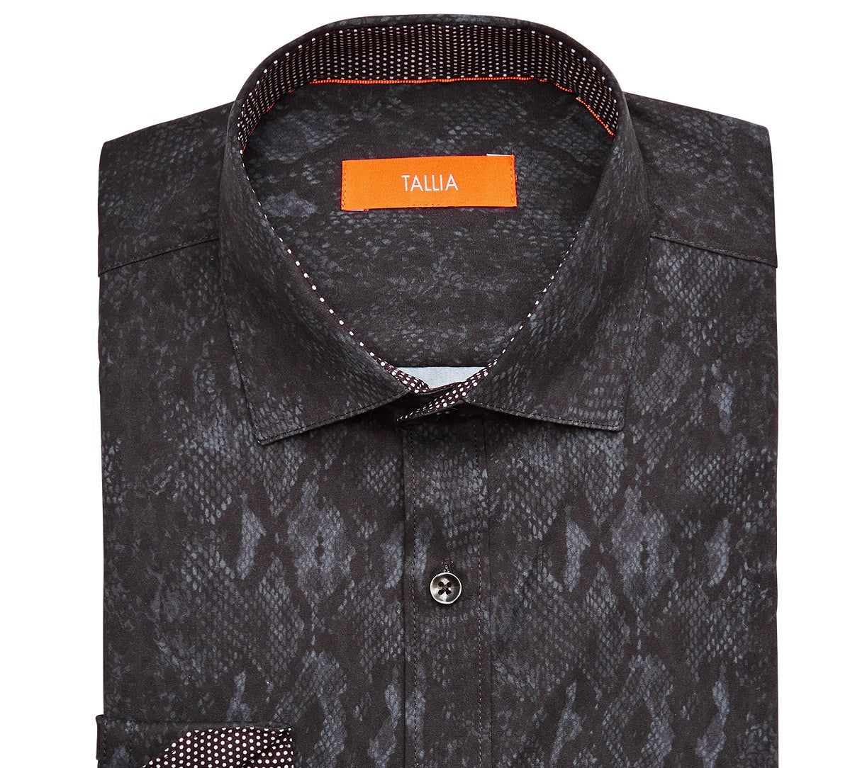 Tallia Men's Slim-Fit Performance Stretch Snakeskin-Print Dress Shirt Black Size 16-32-33