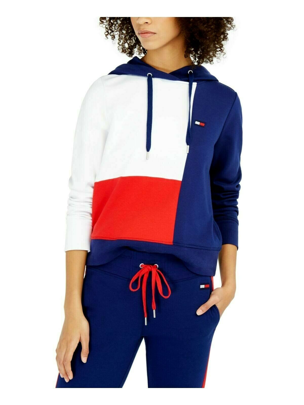 Tommy Hilfiger Women's Sport Colorblocked Hoodie Blue Size Medium